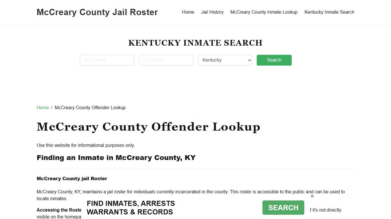 McCreary County Inmate Search, Jail Rosters